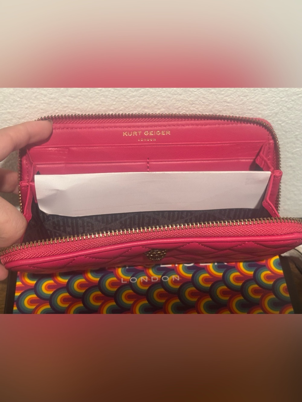 Kurt Geiger Hot Pink Quilted Zip-Around Wallet - Picture 11 of 12